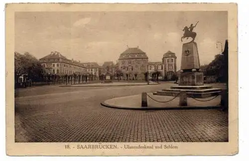 [Ansichtskarte] 6600 SAARBRÜCKEN, Ulanendenkmal und Schloß, 1927. 