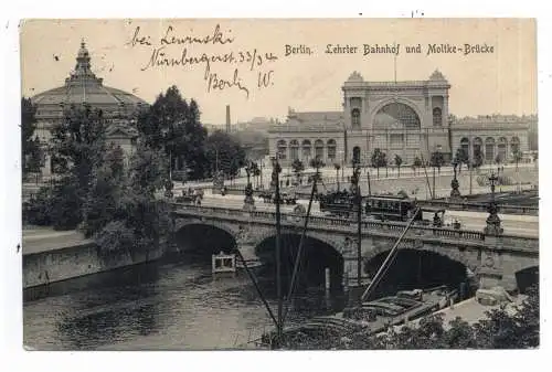 [Ansichtskarte] 1000 BERLIN - MOABIT, Moltke - Brücke und Lehrter Bahnhof, 1910, Verlag Mandel. 