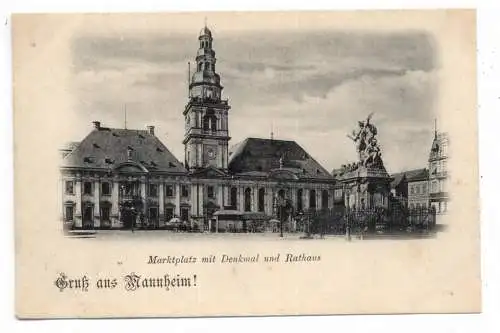 [Ansichtskarte] 6800 MANNHEIM, Marktplatz mit Denkmal und Rathaus, ca. 1900. 