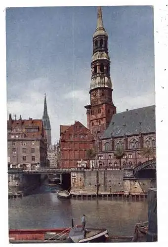 [Ansichtskarte] 2000 HAMBURG, Zollkanal mit Katharinenkirche, Farbenphotographie von Hildebrand. 
