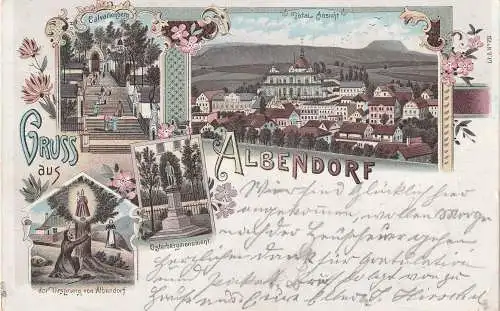 NIEDER - SCHLESIEN - ALBENDORF / WAMBIERZYCE (Glatnz), Lithographie 1898, 4 Ansichten