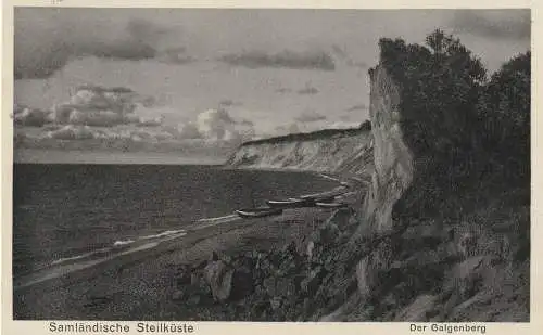 [Ansichtskarte] OSTPREUSSEN - GROSS DIRSCHKEIM / DONSKOYE, Der Galgenberg an der Samlandküste, Fischerboote, 1938, Verlag Westphal. 