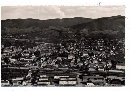 7580 BÜHL, Luftaufnahme mit Bahnhof, 1957