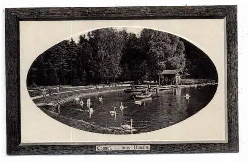 [Ansichtskarte] 3500 KASSEL, Karlsaue, Bootsstation, Passepartoutrahmen, Verlag Bäcker. 