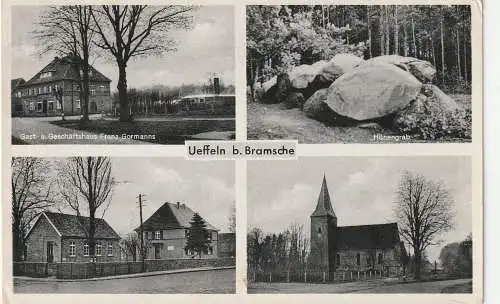 [Ansichtskarte] 4550 BRAMSCHE - UEFFELN, Gasthaus Gormanns, Kirche, Hünengrab, Dorfansicht, 1955. 