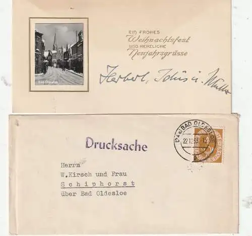 2060 BAD OLDESLOE, Grußkarte mit kl. Strassenansicht im Schnee, 1957