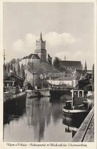 4190 KLEVE, Hafen, Schlepper, Blick auf die Schwanenburg