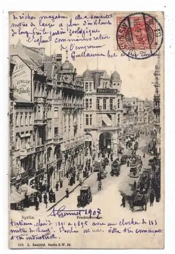 [Ansichtskarte] 1000 BERLIN, Friedrichstrasse, PANOPTICUM, belebtes Grossstadtleben 1906, Verlag Saalfeld. 
