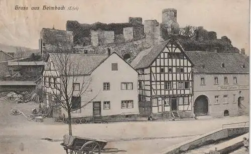 [Ansichtskarte] 5169 HEIMBACH, Dorfansicht, Hotel Johann Schöller, 1905, Verlag Schweitzer, Brfm. fehlt. 