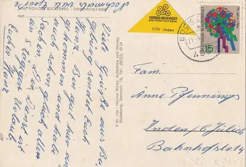 [Ansichtskarte] 5176 INDEN, Postgeschichte, Postleitzahl "Vergiss Mein Nicht", 1965. 