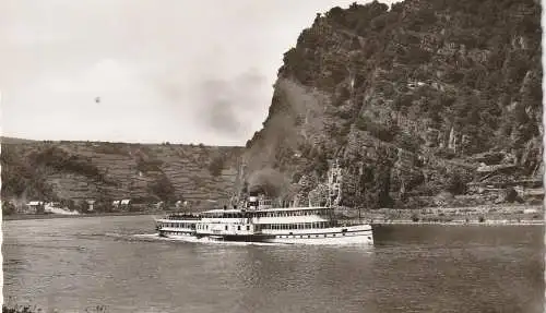 [Ansichtskarte] BINNENSCHIFFE - RHEIN, KÖLN - DÜSSELDORFER "FRIEDEN" vor der Loreley. 
