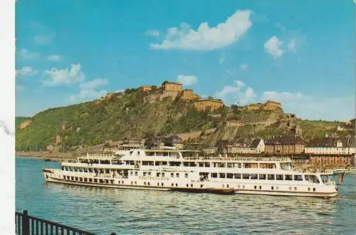 [Ansichtskarte] BINNENSCHIFFE - RHEIN, KÖLN - DÜSSELDORFER "DEUTSCHLAND" vor Koblenz. 