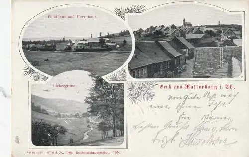 O-6113 MASSERBERG, Forsthaus & Herrenhaus, Biebergrund, Ortsansicht, 1904