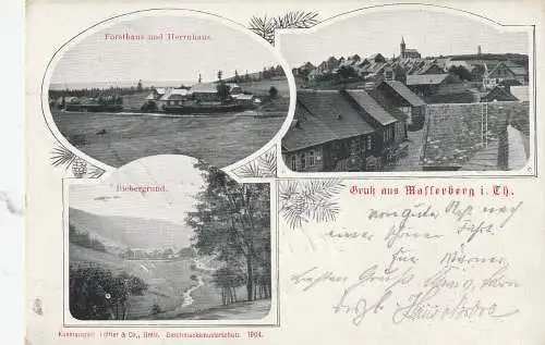 O-6113 MASSERBERG, Forsthaus & Herrenhaus, Biebergrund, Ortsansuicht, 1904