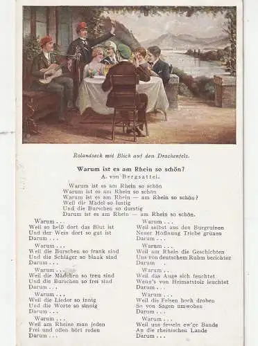 [Ansichtskarte] 5480 REMAGEN - ROLANDSECK, Lieder-Karte "Warum ist es am Rhein so schön ?", 1929, Künstler A.Volkhofen. 