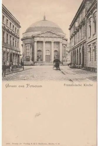 [Ansichtskarte] 0-1500 POTSDAM, Bassinplatz, Französische Kirche, Fuhrwerk, ca. 1900, Verlag Saulsohn. 