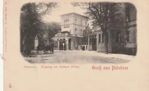 [Ansichtskarte] 0-1500 POTSDAM, Sanssouci, Eingang am Grünen Gitter, ca. 1900, Verlag Saulsohn. 