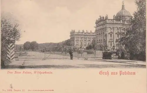 [Ansichtskarte] 0-1500 POTSDAM, Das Neue Palais, Wildparkseite, Wache, ca. 1900, Verlag Saulsohn. 