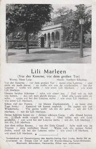 [Ansichtskarte] MILITÄR - 2. WELTKRIEG - WEHRMACHT, Musik "Lili Marleen". 