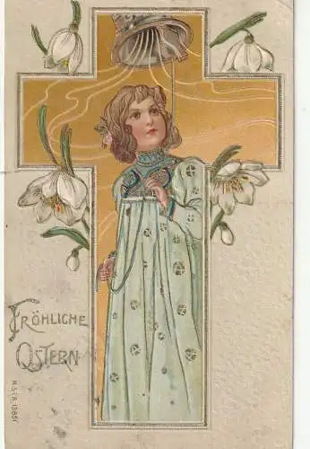 [Ansichtskarte] OSTERN / EASTER GREETING / PAQUES - Jugendstil Präge - Karte / embossed / relief, 1908. 