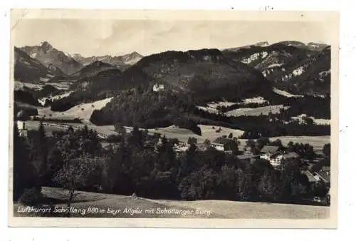 8980 OBERSTDORF - SCHÖLLANG, Gesamtansicht mit Schöllanger Burg, Bahnpost Oberstdorf - Immenstadt 1930