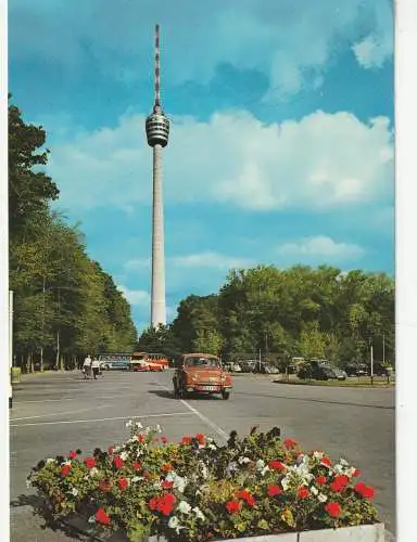 [Ansichtskarte] 7000 STUTTGART, Fernsehturm, Oldtimer - RENAULT DAUPHINE, VW - Käfer. 