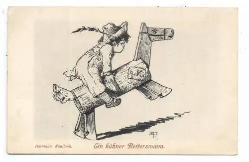 [Ansichtskarte] KINDER / CHILDREN, Junge auf Holzpferd, Künstler-Karte Hermann Kaulbach. 