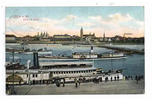 [Ansichtskarte] BINNENSCHIFFE - RHEIN, KÖLN - DÜSSELDORFER "BORUSSIA" am Kölner Anleger, Blick auf Deutz, 1908, Verlag Trenkler. 