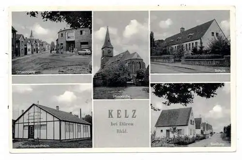 [Ansichtskarte] 5167 VETTWEISS - KELZ, Strassenpartie, Kirche, Schule, Siedlung, Sport - Jugendheim, 1963. 