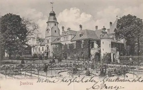 [Ansichtskarte] OBER - SCHLESIEN, DAMBRAU / DABROWA, Schloß Dambrau, 1906, AK an Gräfin Kleist, Druckstelle. 