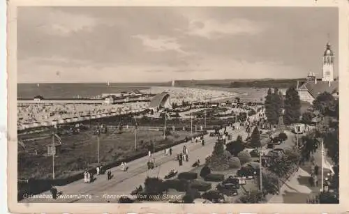 [Ansichtskarte] POMMERN - SWINEMÜNDE / SWINOUJSCIE, Konzertpavillon und Strand, 1939, deutsche Feldpost. 