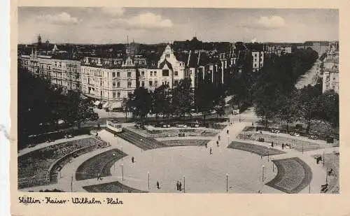 [Ansichtskarte] POMMERN - STETTIN / SZCZECIN, Kaiser Willhem Platz, Strassenbahn, 1942. 
