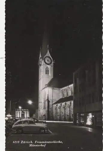 [Ansichtskarte] CH 8000 ZÜRICH ZH, Frauenmünster bei Nacht, 1952, Oldtimer - STANDARD VANGUARD. 
