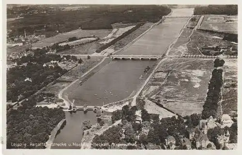 [Ansichtskarte] 0-7000 LEIPZIG, Regatta - Strecke und Hochflut - Becken, Fliegeraufnahme, Verlag Cramer. 
