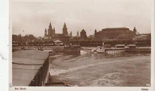 [Ansichtskarte] BINNENSCHIFFE - RHEIN, KÖLN - DÜSSELDORFER Schiff beim Ablegemanöver in Mainz, Verlag Kratz # 273, 1935. 