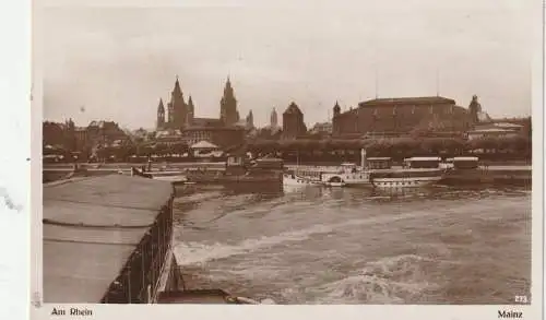 [Ansichtskarte] BINNENSCHIFFE - RHEIN, KÖLN - DÜSSELDORFER Schiff beim Ablegemanöver vor Mainz, Verlag Kratz # 273, 1935. 