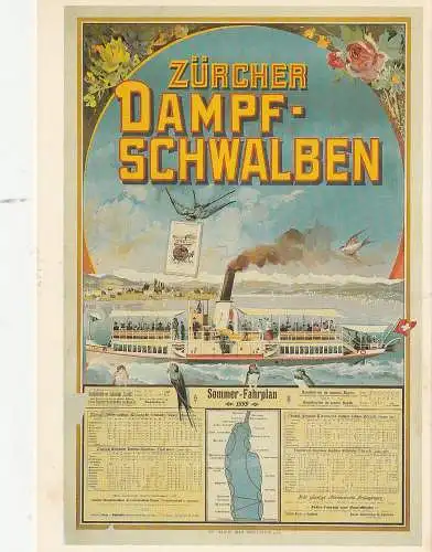 [Ansichtskarte] BINNENSCHIFFE - ZÜRICHSEE, Werbeplakat 1899, REPRO. 