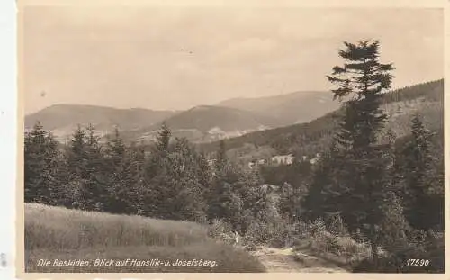 NIEDER - SCHLESIEN - WOLFSDORF / WILKOWICE (Beskiden), Blick auf Hanslik- und Josefsberg, 1940