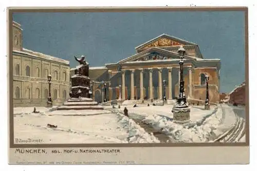 [Ansichtskarte] 8000 MÜNCHEN, Königliches Hof- und Nationaltheater, Künstler-Karte Michael Zeno Diemer, 1908. 
