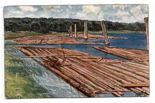 KÜNSTLER / ARTIST - WALTER LEISTIKOW, "Am Seeufer", Flößerei, TUCK - Oilette