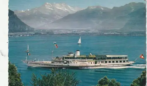 [Ansichtskarte] BINNENSCHIFFE - GENFER SEE / LAC LEMAN, "Schaufelraddampfer "ITALIA". 