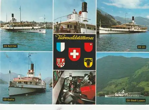 [Ansichtskarte] BINNENSCHIFFE - VIERWALDSTÄDTER SEE, GALLIA", Gruß und Unterschriften aller Besatzungsmitglieder,  1985. 