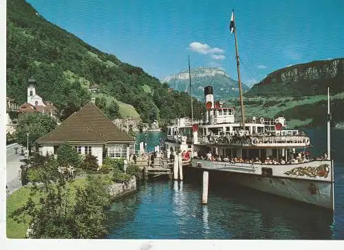 [Ansichtskarte] BINNENSCHIFFE - VIERWALDSTÄDTER SEE, Salondampfer "STADT LUZERN" am Anleger Gersau. 
