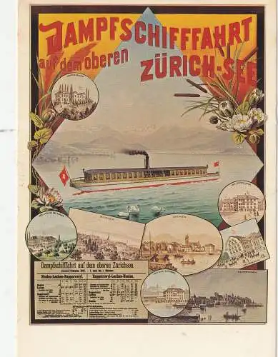 [Ansichtskarte] BINNENSCHIFFE - ZÜRICHSEE, Werbeplakat 1897, REPRO. 