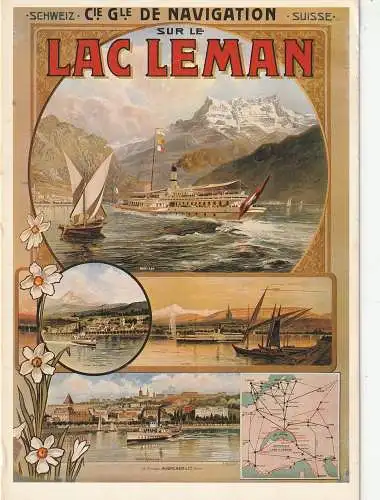 [Ansichtskarte] BINNENSCHIFFE - GENFER SEE / LAC LEMAN, Werbeplakat 1900, REPRO. 