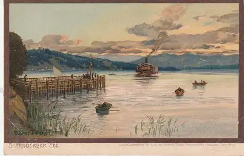 8130 STARNBERG, Starnberger See, Dampfer, Künstler-Karte Michael Zeno Diemer
