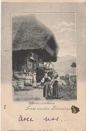 TRACHTEN - SCHWARZWÖLDER TRACHTEN / SCHWARZWALDHAUS, 1900, Verlah Lux. graph. Kunstanstalt / Bernhoeft, min. Einriss