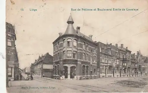 [Ansichtskarte] B 4000 LÜTTICH / LIEGE, Rue de Fetinne et Boulevard Emile de Laveleye, Eisverkäufer, 1910, Edit.: Dumont. 
