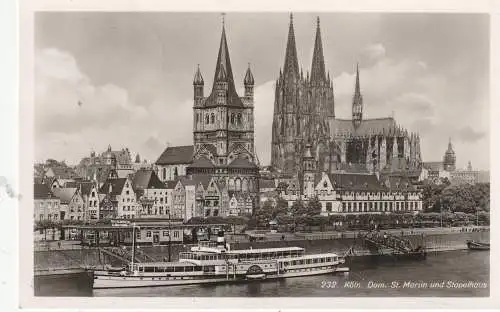 [Ansichtskarte] BINNENSCHIFFE - RHEIN, KÖLN - DÜSSELDORFER "SCHILLER" am Kölner Anleger, 1941. 