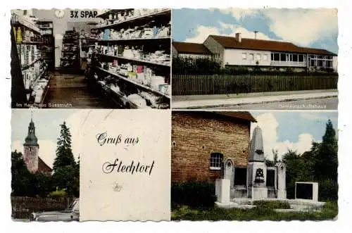 3306 LEHRE - FLECHTORF, Kaufhaus Süssmuth, Kriegerdenkmal, Kirche, Gemeinschaftshaus